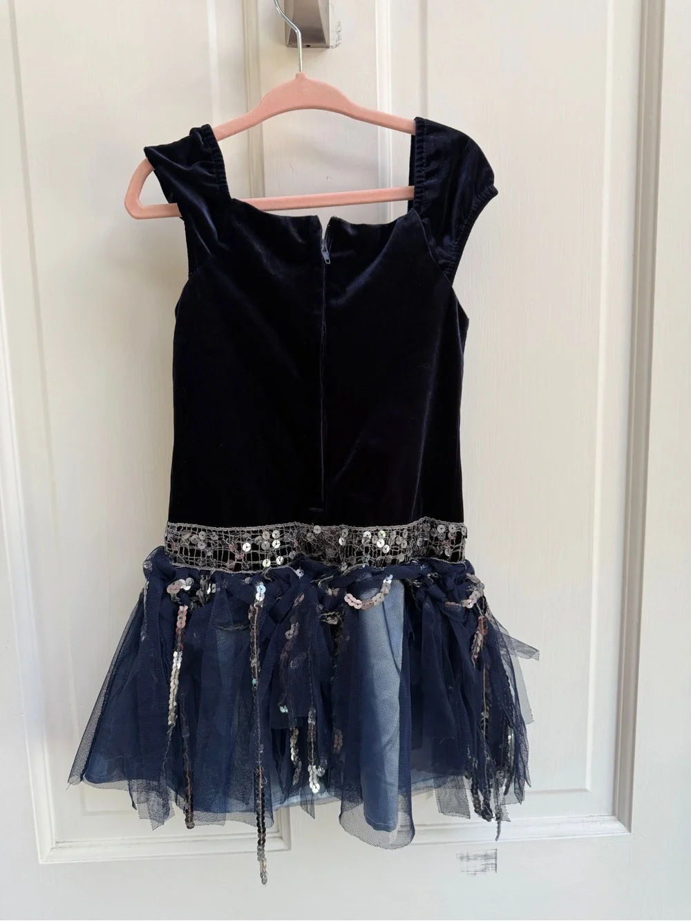Biscotti Girls 4 Navy Velvet Sequin Tulle Dance Short Sleeve Costume Dress